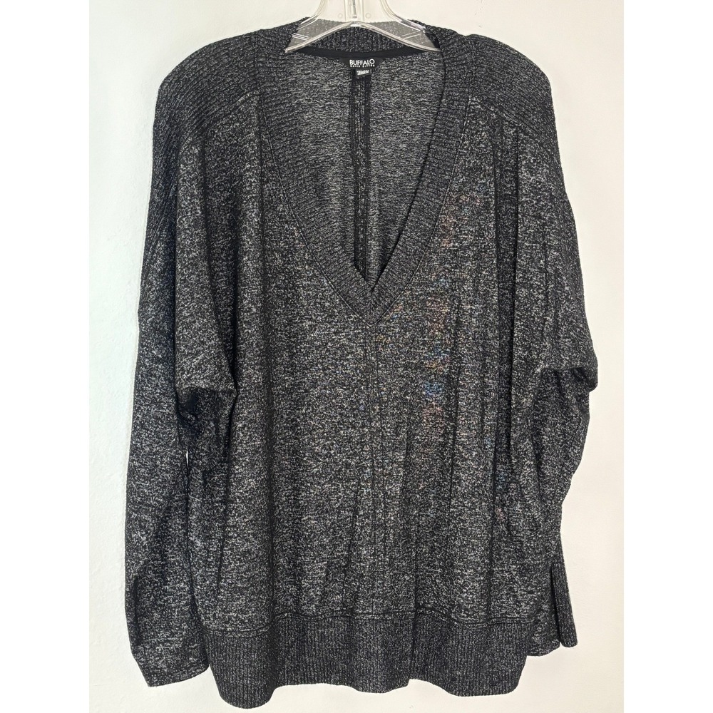 Buffalo David Bitton Mens XXL Gray‎ Marl V-Neck Oversized Knit Sweater Charcoal